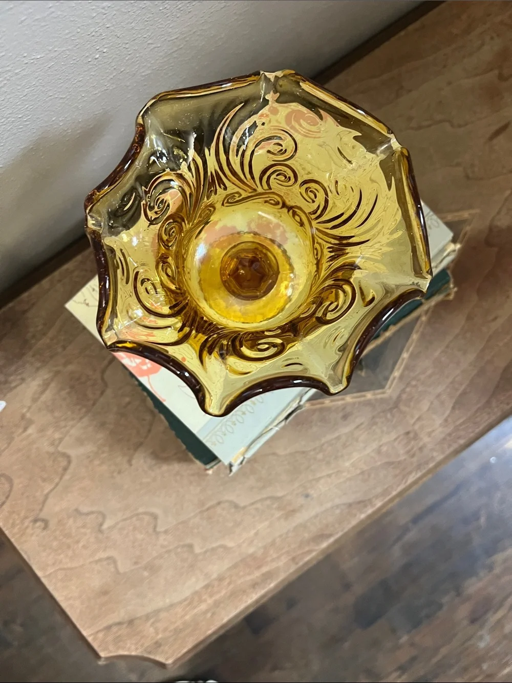 Vintage Amber Glass Compote Pedestal Bowl - Home Accents